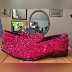 Fire Red Spiked Glitter Men's Loafers - Size 10‎